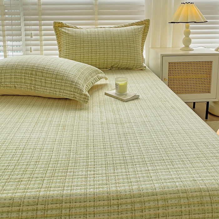 91家纺网 家纺一手货源 找家纺 简一 2024新款牛奶绒无印风ins风方格系列-单枕套 小香风荆棘-浅绿