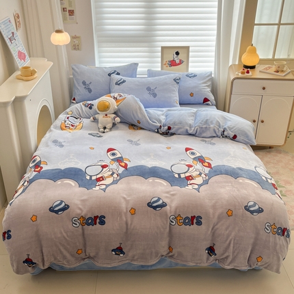 （总）孩子王家纺 2025新款小清新冬季加厚牛奶绒水晶绒珊瑚绒印花系列四件套