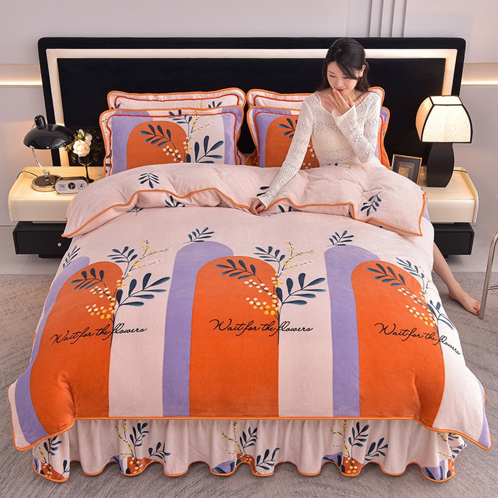 91家纺网 家纺一手货源 找家纺 佳品居 2025新款8斤床裙款牛奶绒四件套 金枝玉叶