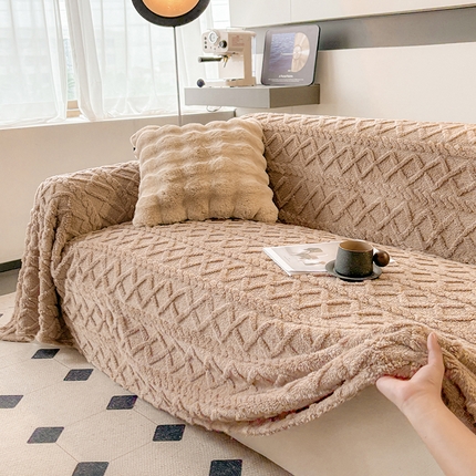 91家纺网 家纺一手货源 找家纺 （总）可恩欣 2025新款高克重加厚塔芙绒立体提花沙发毯【跨境供货】可真空压缩
