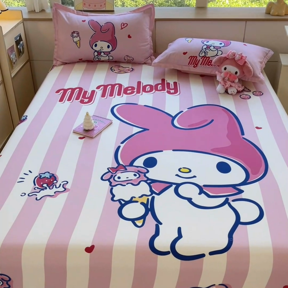 91家纺网 家纺一手货源 找家纺 博雅 2024新款三丽鸥全棉大版印花床笠系列 全棉大版-甜筒美乐蒂