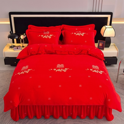 佳品居 2025新款8斤床裙款牛奶绒四件套 千禧之恋