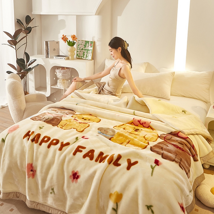 91家纺网 家纺一手货源 找家纺 新款拉舍尔毛毯4-12斤 006 快乐家族