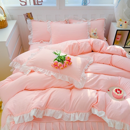 91家纺网 家纺一手货源 找家纺 （总）优卡迪家纺馆 2024新款110克水洗棉甜心系列白花边四件套