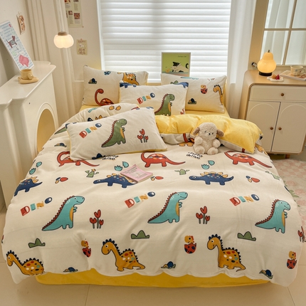 91家纺网 家纺一手货源 找家纺 （总）孩子王家纺 2025新款小清新冬季加厚牛奶绒水晶绒珊瑚绒印花系列四件套