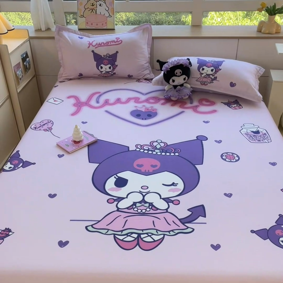 91家纺网 家纺一手货源 找家纺 博雅 2024新款三丽鸥全棉大版印花床笠系列 全棉大版-礼盒库洛米