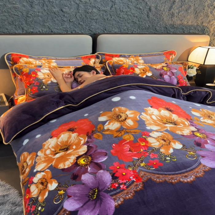 91家纺网 家纺一手货源 找家纺 佳品居 2025新款7斤牛奶绒四件套 富贵牡丹