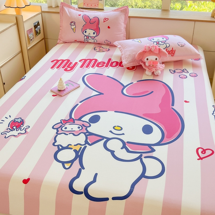 91家纺网 家纺一手货源 找家纺 博雅 2024新款三丽鸥全棉大版印花床笠系列 全棉大版-甜筒美乐蒂