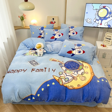孩子王家纺 2025新款专版花色太空人大版卡通学生宿舍双面加厚牛奶绒系列四件套--提供买家秀 流浪地球