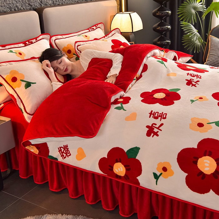 91家纺网 家纺一手货源 找家纺 佳品居 2025新款7斤牛奶绒四件套 满欣欢喜