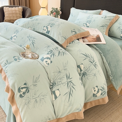 91家纺网 家纺一手货源 找家纺 （总）悦织语 2024新款230g提花牛奶绒拼角四件套