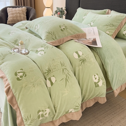 91家纺网 家纺一手货源 找家纺 （总）悦织语 2024新款230g提花牛奶绒拼角四件套