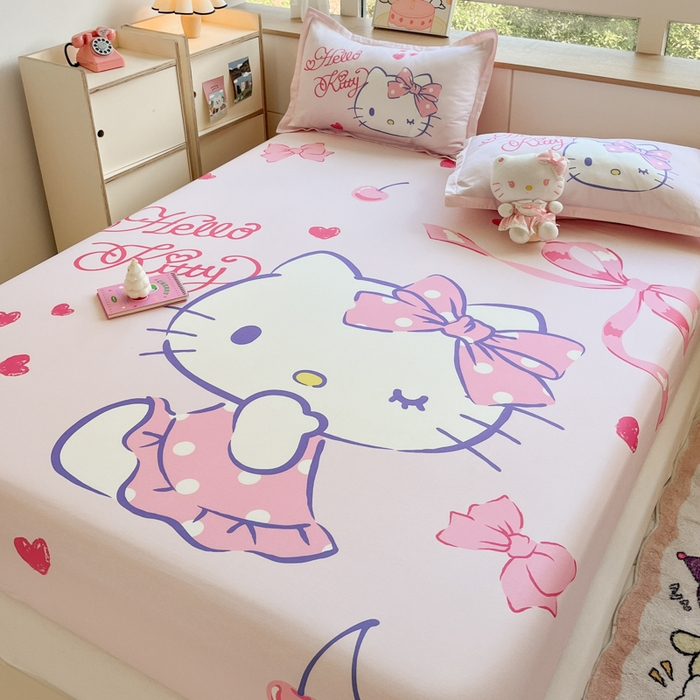 91家纺网 家纺一手货源 找家纺 博雅 2024新款三丽鸥全棉大版印花床笠系列 全棉大版-甜心KT