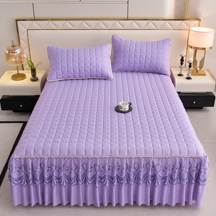艾裙海 2025新款90克磨毛夹棉绗缝床裙 紫色