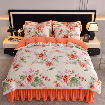 91家纺网 家纺一手货源 找家纺 佳品居 2025新款8斤床裙款牛奶绒四件套 花影