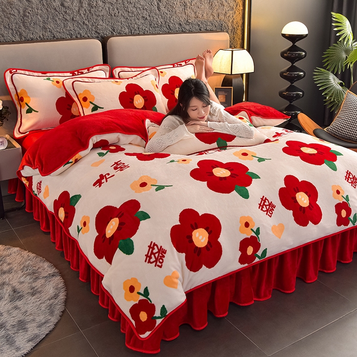 91家纺网 家纺一手货源 找家纺 佳品居 2025新款7斤牛奶绒四件套 满欣欢喜