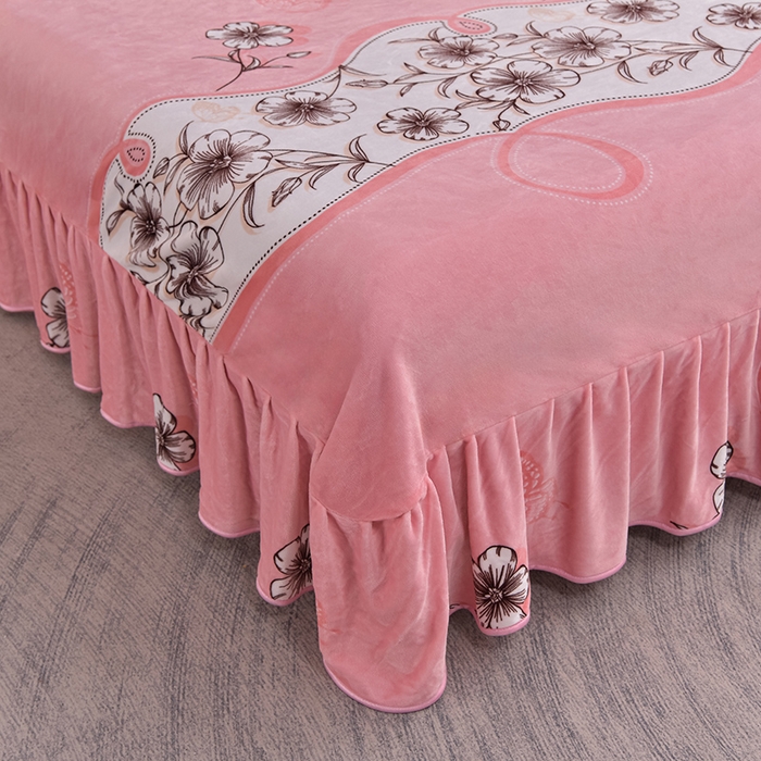 91家纺网 家纺一手货源 找家纺 佳品居 2025新款8斤床裙款牛奶绒四件套 蝶恋花粉