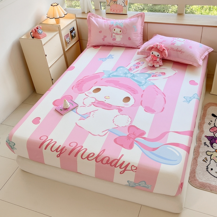 91家纺网 家纺一手货源 找家纺 博雅 2024新款三丽鸥全棉大版印花床笠系列 全棉大版-甜心美乐蒂