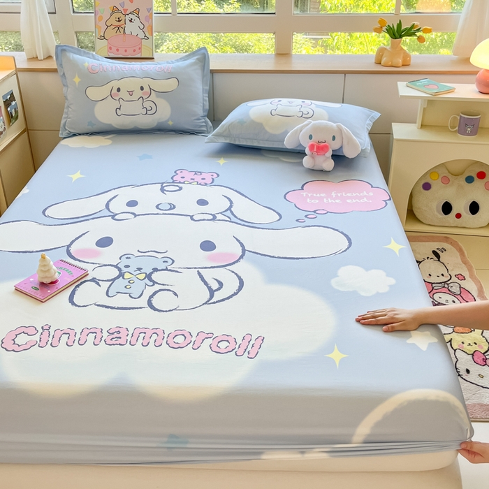 91家纺网 家纺一手货源 找家纺 博雅 2024新款三丽鸥全棉大版印花床笠系列 全棉大版-云朵玉桂狗