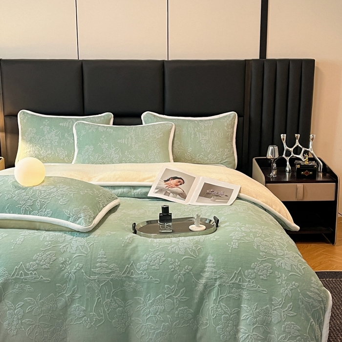 91家纺网 家纺一手货源 找家纺 诺梵 2025新款立体雕花绒四件套_控价标准高于149，加大高于159 兰亭-绿