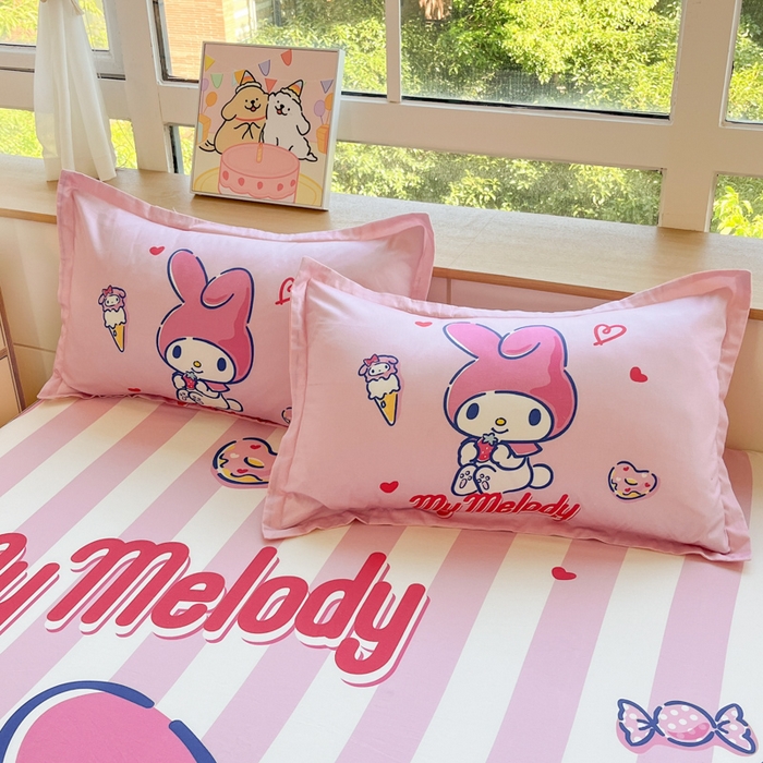 91家纺网 家纺一手货源 找家纺 博雅 2024新款三丽鸥全棉大版印花床笠系列 全棉大版-甜筒美乐蒂