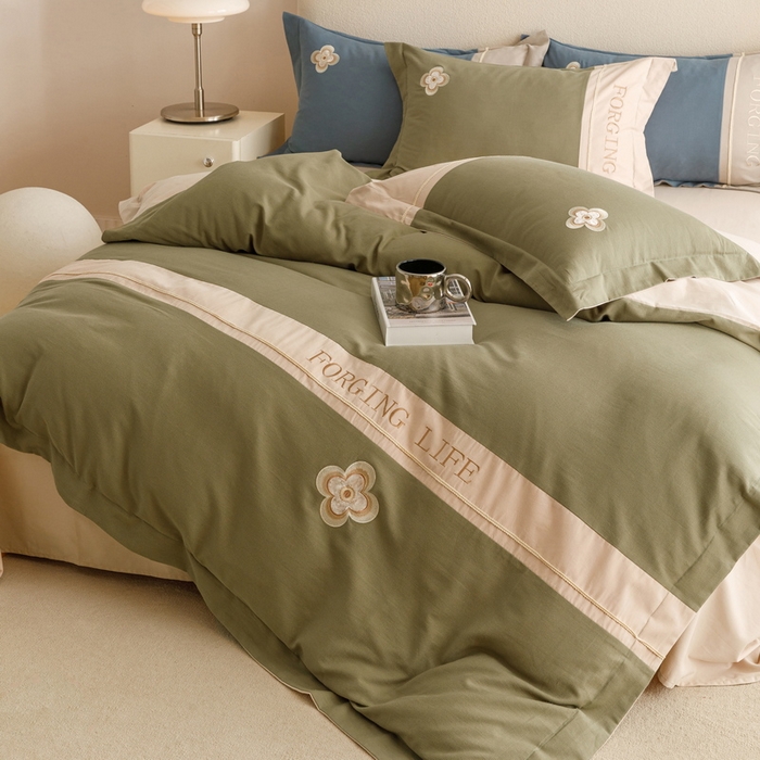 91家纺网 家纺一手货源 找家纺 艾莱家纺 2024新款A类长绒棉条纹提花加厚柔顺磨毛四件套--锦秋系列 锦秋-锦绣绿