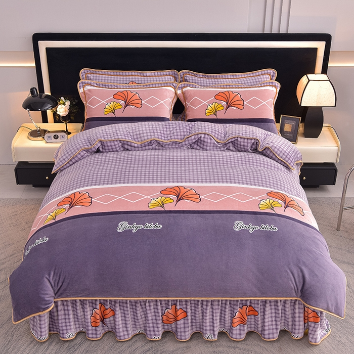 91家纺网 家纺一手货源 找家纺 佳品居 2025新款8斤床裙款牛奶绒四件套 幸运叶