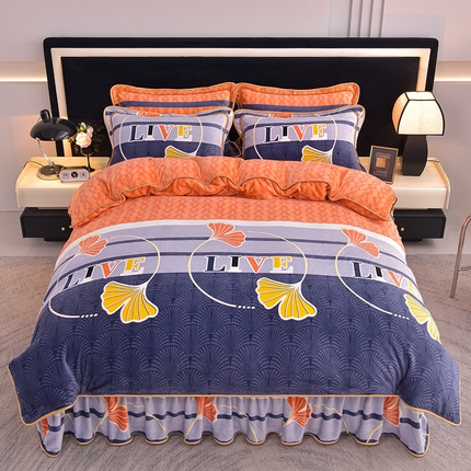 91家纺网 家纺一手货源 找家纺 佳品居 2025新款8斤床裙款牛奶绒四件套 永恒爱恋