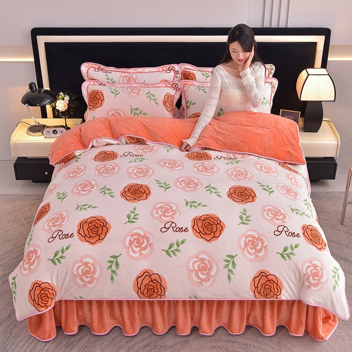 91家纺网 家纺一手货源 找家纺 佳品居 2025新款8斤床裙款牛奶绒四件套 繁花