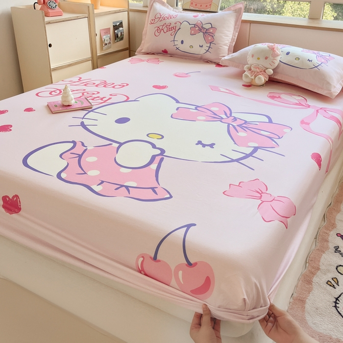 91家纺网 家纺一手货源 找家纺 博雅 2024新款三丽鸥全棉大版印花床笠系列 全棉大版-甜心KT