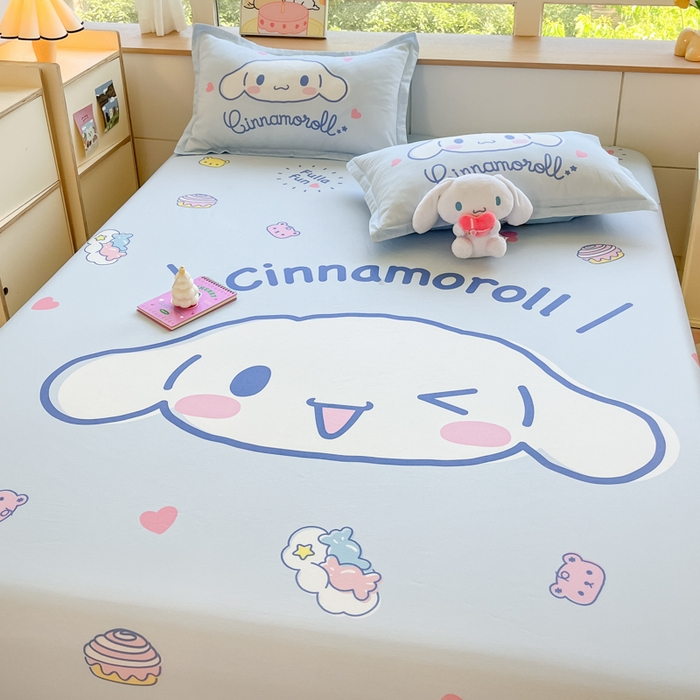 91家纺网 家纺一手货源 找家纺 博雅 2024新款三丽鸥全棉大版印花床笠系列 全棉大版-开心玉桂狗