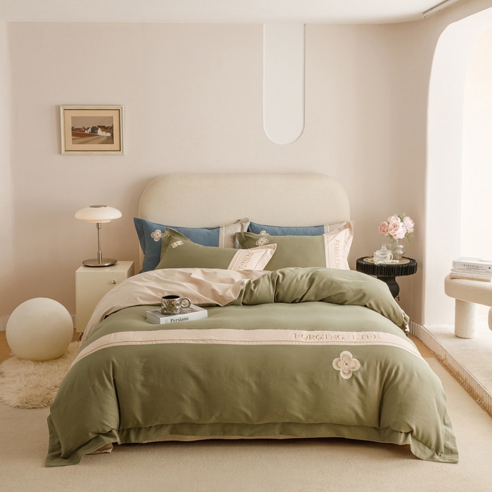 91家纺网 家纺一手货源 找家纺 艾莱家纺 2024新款A类长绒棉条纹提花加厚柔顺磨毛四件套--锦秋系列 锦秋-锦绣绿