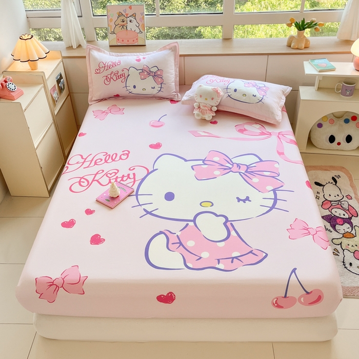 91家纺网 家纺一手货源 找家纺 博雅 2024新款三丽鸥全棉大版印花床笠系列 全棉大版-甜心KT