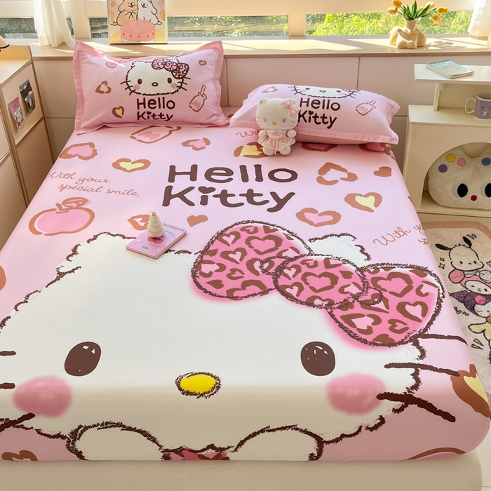 91家纺网 家纺一手货源 找家纺 博雅 2024新款三丽鸥全棉大版印花床笠系列 全棉大版-甜酷KT