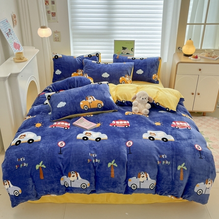 91家纺网 家纺一手货源 找家纺 （总）孩子王家纺 2025新款小清新冬季加厚牛奶绒水晶绒珊瑚绒印花系列四件套