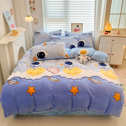 孩子王家纺 2025新款小清新冬季加厚牛奶绒水晶绒珊瑚绒印花系列四件套 梦幻月球