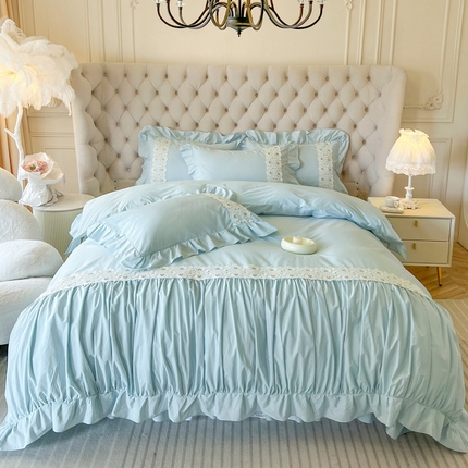 91家纺网 家纺一手货源 找家纺 乐朵家居 2025春夏 全棉水洗棉夹棉四件套-秘密花园 蓝