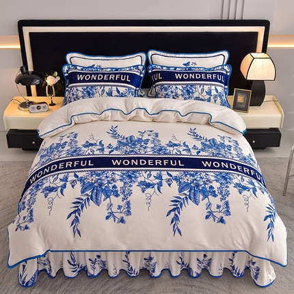 91家纺网 家纺一手货源 找家纺 佳品居 2025新款8斤床裙款牛奶绒四件套 恋佳人