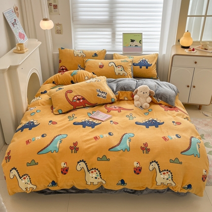 91家纺网 家纺一手货源 找家纺 （总）孩子王家纺 2025新款小清新冬季加厚牛奶绒水晶绒珊瑚绒印花系列四件套