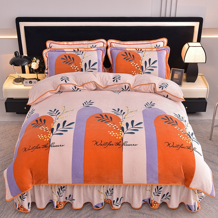 91家纺网 家纺一手货源 找家纺 佳品居 2025新款8斤床裙款牛奶绒四件套 金枝玉叶