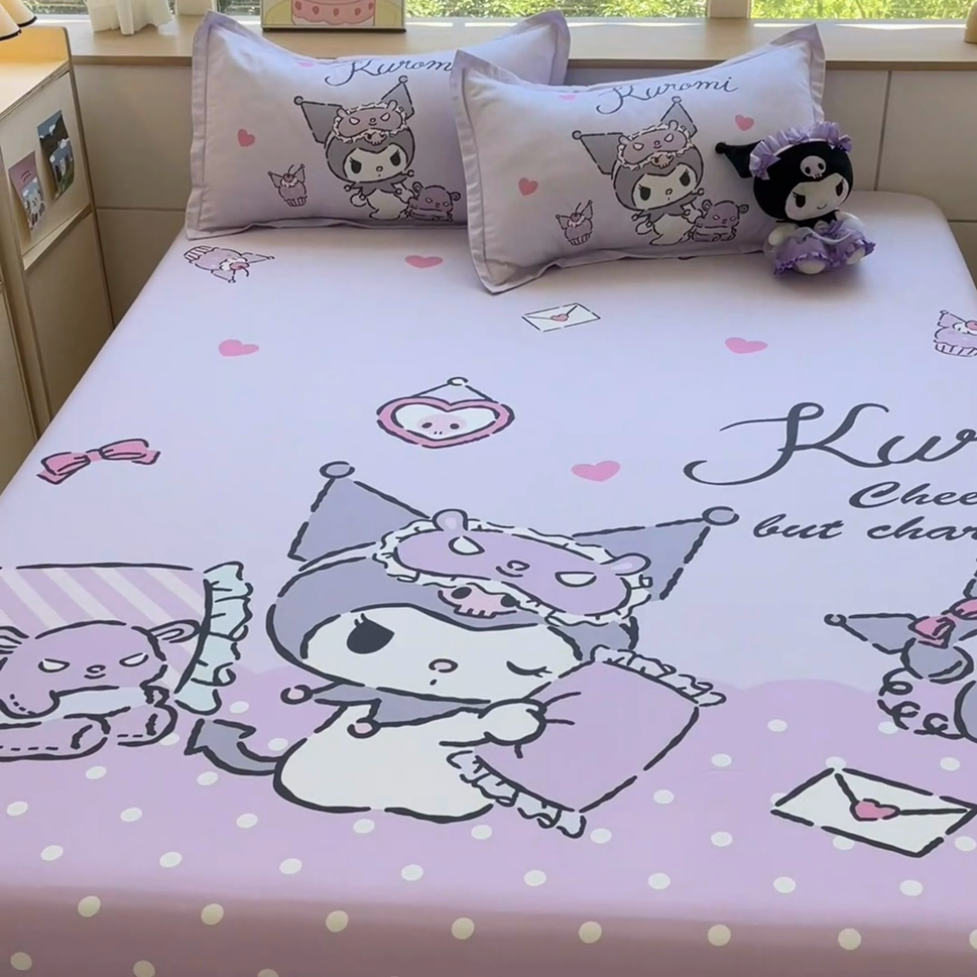 91家纺网 家纺一手货源 找家纺 博雅 2024新款三丽鸥全棉大版印花床笠系列 全棉大版-晚安库洛米