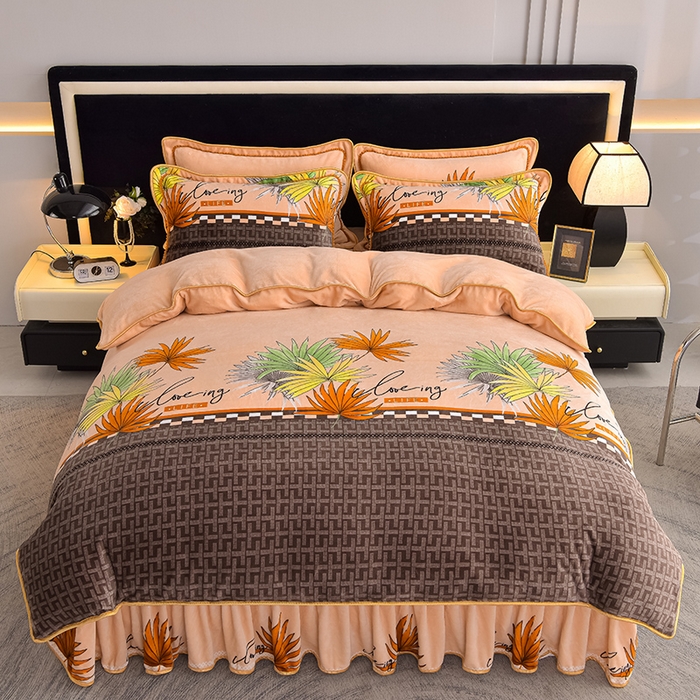 91家纺网 家纺一手货源 找家纺 佳品居 2025新款8斤床裙款牛奶绒四件套 秋意浓