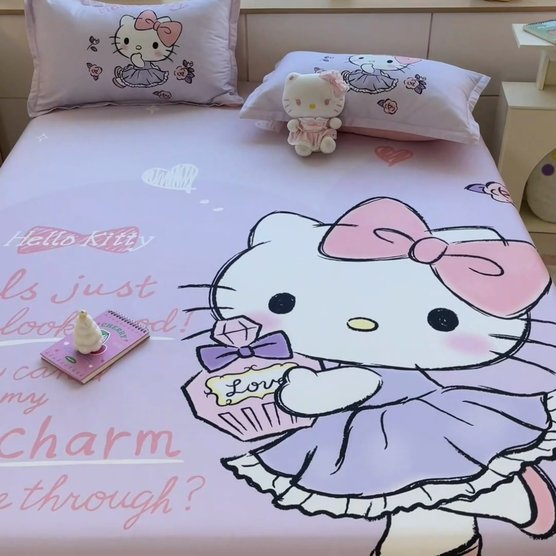 91家纺网 家纺一手货源 找家纺 博雅 2024新款三丽鸥全棉大版印花床笠系列 全棉大版-香香KT