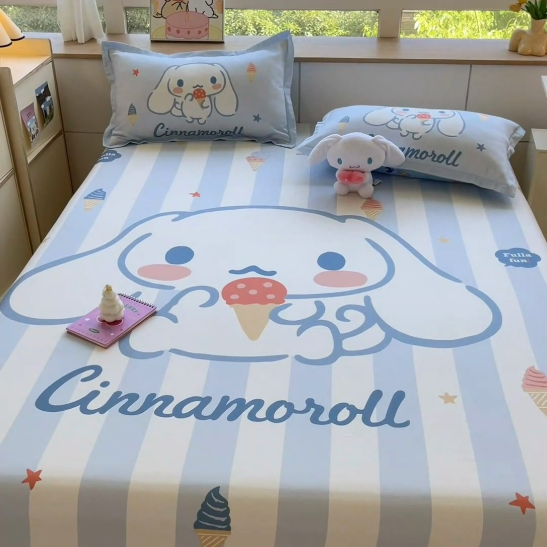 91家纺网 家纺一手货源 找家纺 博雅 2024新款三丽鸥全棉大版印花床笠系列 全棉大版-冰激凌玉桂狗