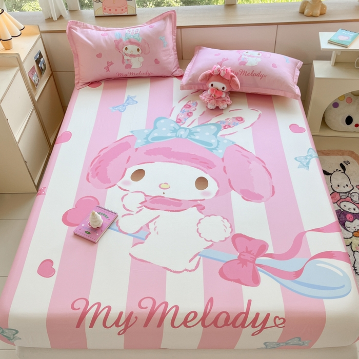 91家纺网 家纺一手货源 找家纺 博雅 2024新款三丽鸥全棉大版印花床笠系列 全棉大版-甜心美乐蒂