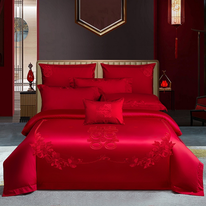 91家纺网 家纺一手货源 找家纺 张公子婚庆馆 2025新款舒适长绒棉婚庆系列四件套 花开富贵（金）