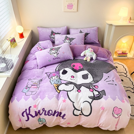 孩子王家纺 2024新款正版授权三丽鸥库洛米大版卡通学生宿舍双面加厚牛奶绒系列四件套--提供买家秀 甜筒库洛米