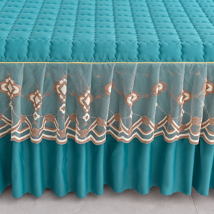 91家纺网 家纺一手货源 找家纺 艾裙海 2025新款90克磨毛夹棉绗缝床裙 宝蓝色