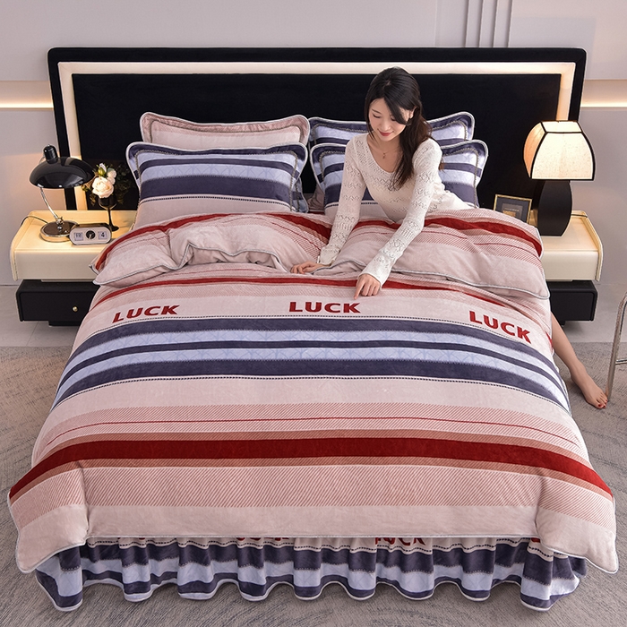 91家纺网 家纺一手货源 找家纺 佳品居 2025新款8斤床裙款牛奶绒四件套 时光印象