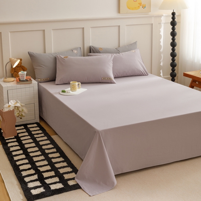 91家纺网 家纺一手货源 找家纺 艾莱家纺 2024新款全棉柔顺磨毛立体刺绣四件套--笑脸-星语 笑脸-紫色